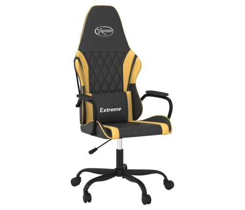 Silla gaming de masaje cuero sintético negro y dorado