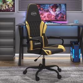 Silla gaming de masaje cuero sintético negro y dorado