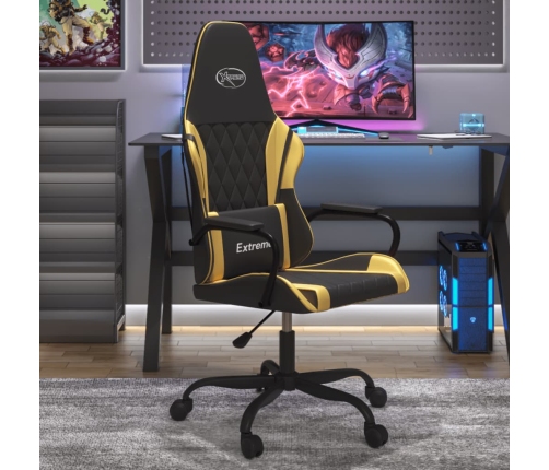 Silla gaming de masaje cuero sintético negro y dorado