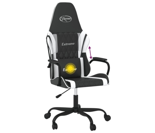 Silla gaming de masaje cuero sintético negro y blanco