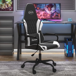 Silla gaming de masaje cuero sintético negro y blanco