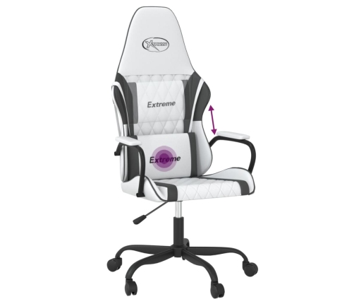 Silla gaming de masaje cuero sintético blanco y negro