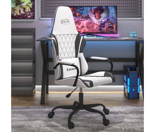 Silla gaming de masaje cuero sintético blanco y negro