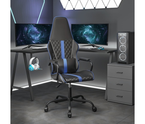 Silla gaming con masaje cuero sintético azul y negro