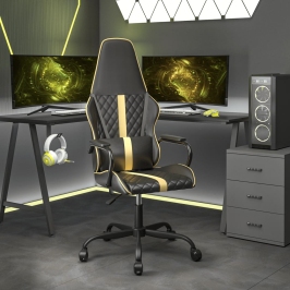 Silla gaming con masaje cuero sintético dorado y negro