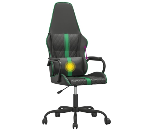 Silla gaming con masaje cuero sintético verde y negro