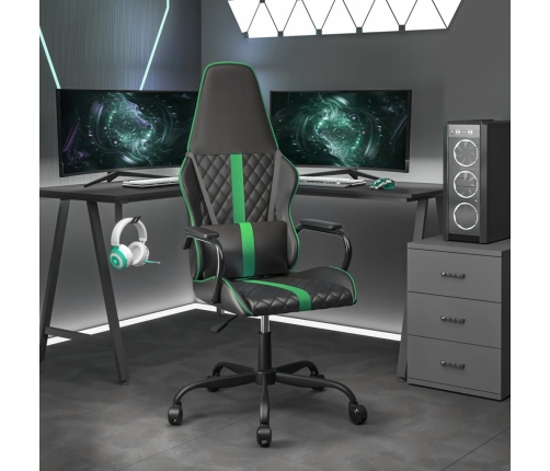 Silla gaming con masaje cuero sintético verde y negro