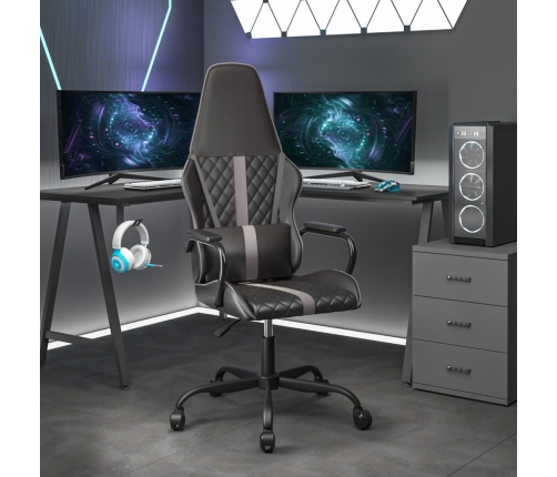 Silla gaming con masaje cuero sintético gris y negro