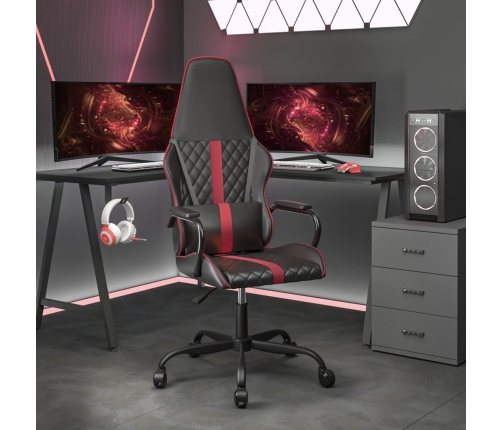 Silla gaming con masaje cuero sintético rojo tinto y negro