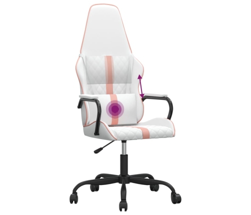 Silla gaming con masaje cuero sintético rosa y blanco