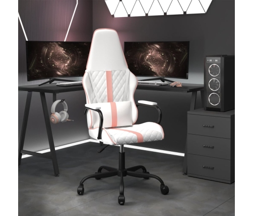 Silla gaming con masaje cuero sintético rosa y blanco