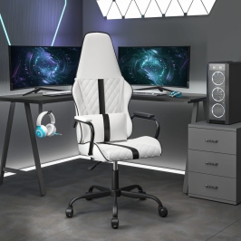 Silla gaming de masaje cuero sintético negro y blanco