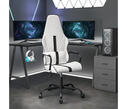 Silla gaming de masaje cuero sintético negro y blanco