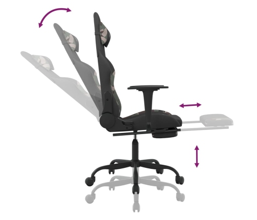 Silla gaming giratoria con reposapiés tela camuflaje y negro