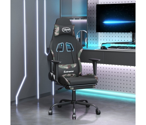 Silla gaming giratoria con reposapiés tela camuflaje y negro