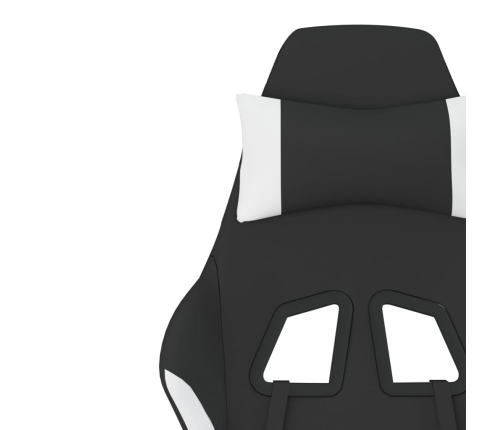 Silla de juego giratoria con reposapiés tela blanca y negra