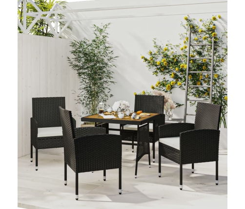 Juego de comedor de jardín 5 piezas ratán sintético negro