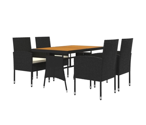 Juego de comedor de jardín 5 piezas ratán sintético negro