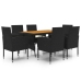 idaXL Juego de comedor de jardín 7 piezas ratán sintético negro