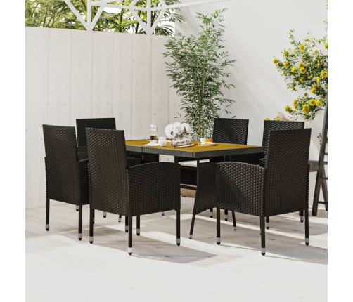 idaXL Juego de comedor de jardín 7 piezas ratán sintético negro
