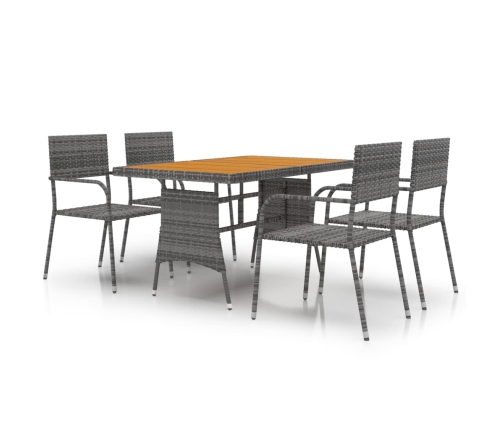 Juego de comedor de jardín 5 piezas ratán sintético gris