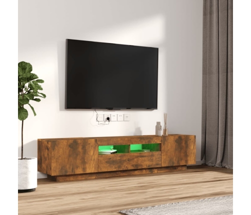 Set de muebles TV con LEDS 2 pzas contrachapada roble ahumado