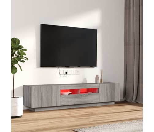 Set muebles TV con LEDs 2 pzas madera contrachapada gris Sonoma