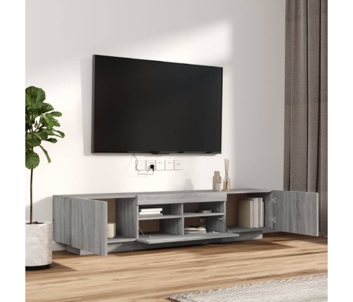 Set muebles TV con LEDs 2 pzas madera contrachapada gris Sonoma