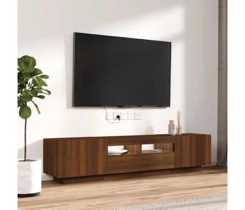 Set muebles TV con LED 2 pzas madera contrachapada roble marrón