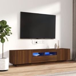 Set muebles TV con LED 2 pzas madera contrachapada roble marrón