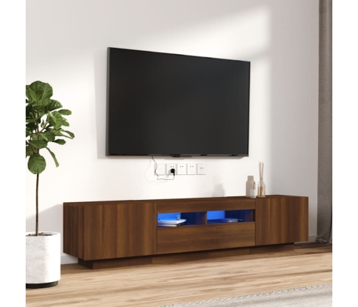 Set muebles TV con LED 2 pzas madera contrachapada roble marrón