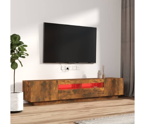 Set de muebles TV con LEDS 2 pzas contrachapada roble ahumado