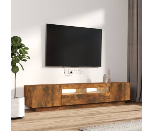 Set de muebles TV con LEDS 2 pzas contrachapada roble ahumado