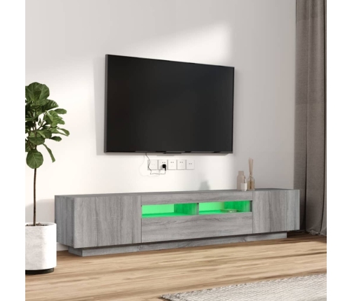 Set muebles TV con LEDs 2 pzas madera contrachapada gris Sonoma