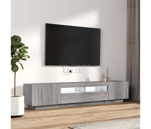 Set muebles TV con LEDs 2 pzas madera contrachapada gris Sonoma