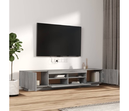 Set muebles TV con LEDs 2 pzas madera contrachapada gris Sonoma