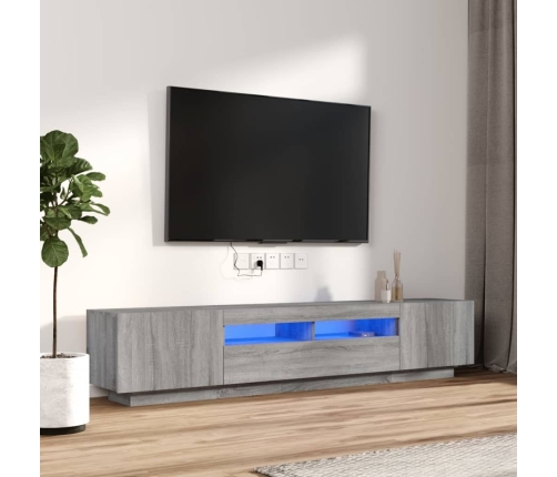 Set muebles TV con LEDs 2 pzas madera contrachapada gris Sonoma