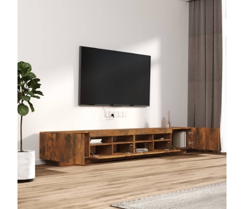 Set de muebles TV con LEDS 3 pzas contrachapada roble ahumado