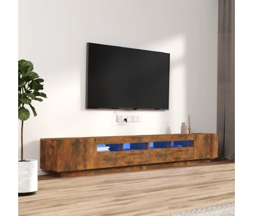 Set de muebles TV con LEDS 3 pzas contrachapada roble ahumado