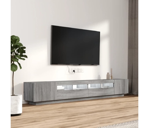 Set muebles TV con LEDs 3 pzas madera contrachapada gris Sonoma