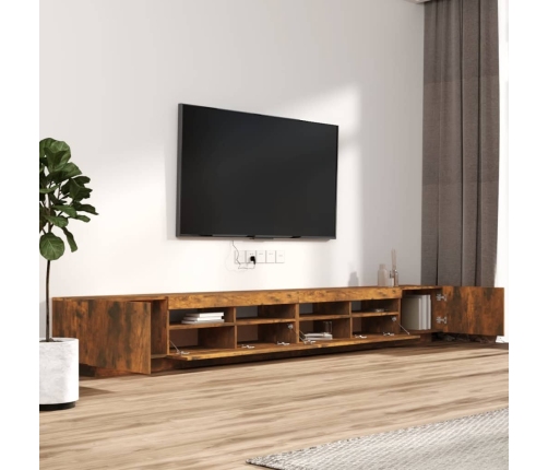 vidaXL Set de muebles TV con LEDS 3 pzas contrachapada roble ahumado