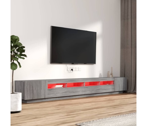 Set muebles TV con LEDs 3 pzas madera contrachapada gris Sonoma