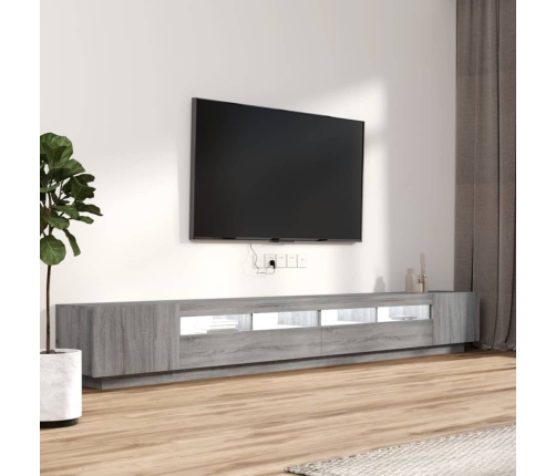 Set muebles TV con LEDs 3 pzas madera contrachapada gris Sonoma