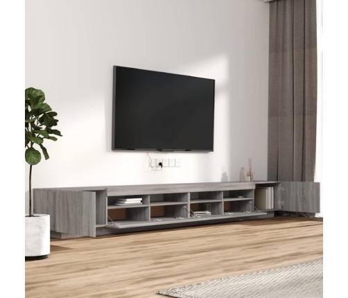 Set muebles TV con LEDs 3 pzas madera contrachapada gris Sonoma