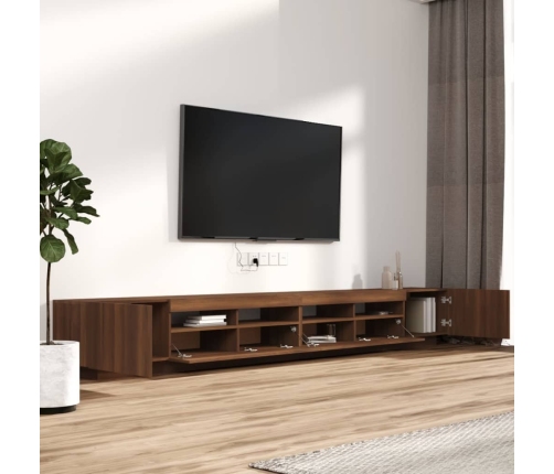 Set muebles TV con LED 3 pzas madera contrachapada roble marrón