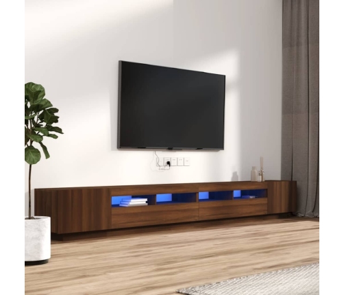 Set muebles TV con LED 3 pzas madera contrachapada roble marrón