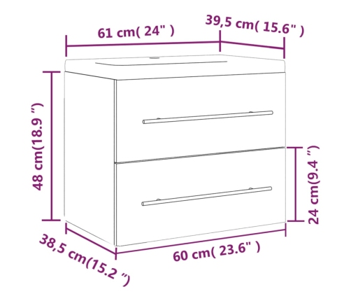 Mueble de baño con lavabo madera contrachapada gris Sonoma