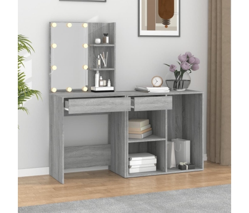 Tocador con LED y armario madera contrachapada gris Sonoma