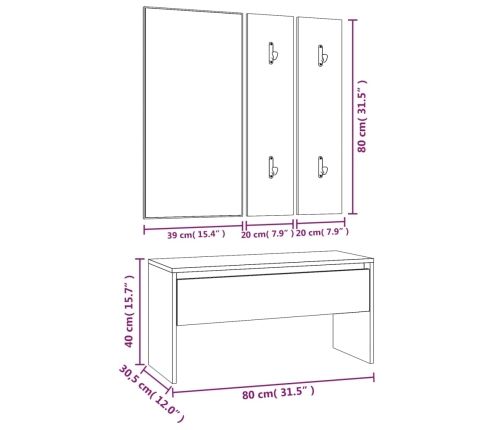 Set de muebles de recibidor madera contrachapada roble marrón