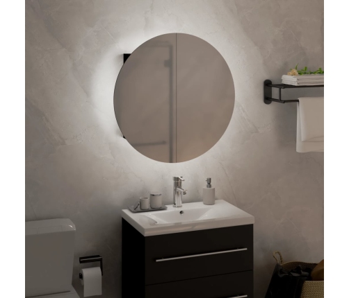 Armario de baño con espejo redondo y LED negro 40x40x17,5 cm